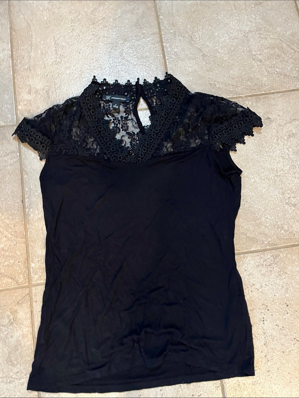 INC International Concepts Black Lace Yoke Top